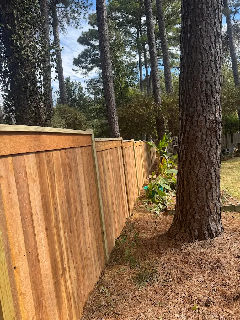 Custom wood privacy fence with cap and trim detail - Oktibbeha County, MS fence contractor