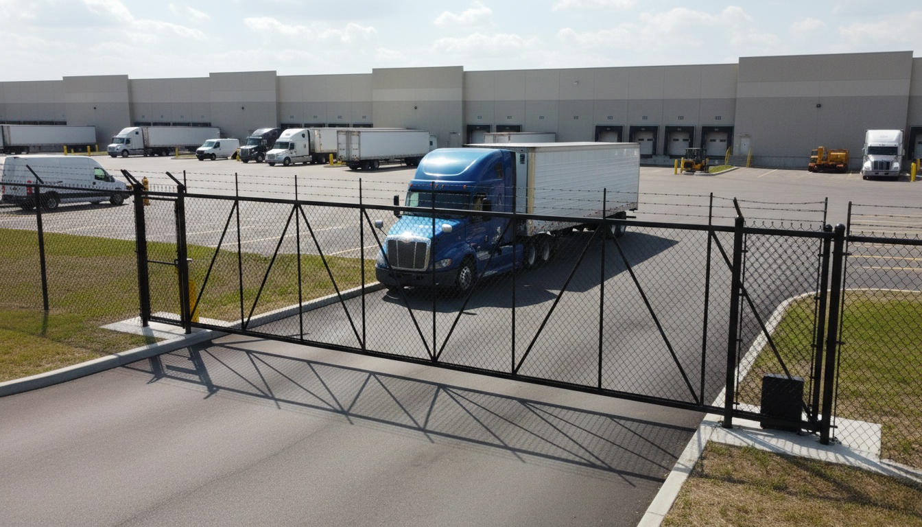 Cantilever slide gate for commercial property with smooth operation and no ground track required