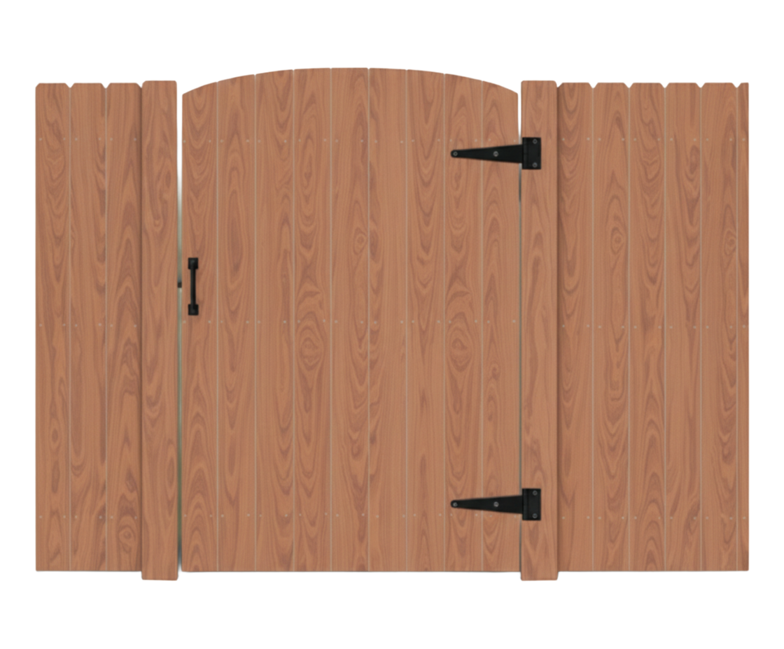 Arched-top residential gate with decorative curved profile for driveways and walk entries