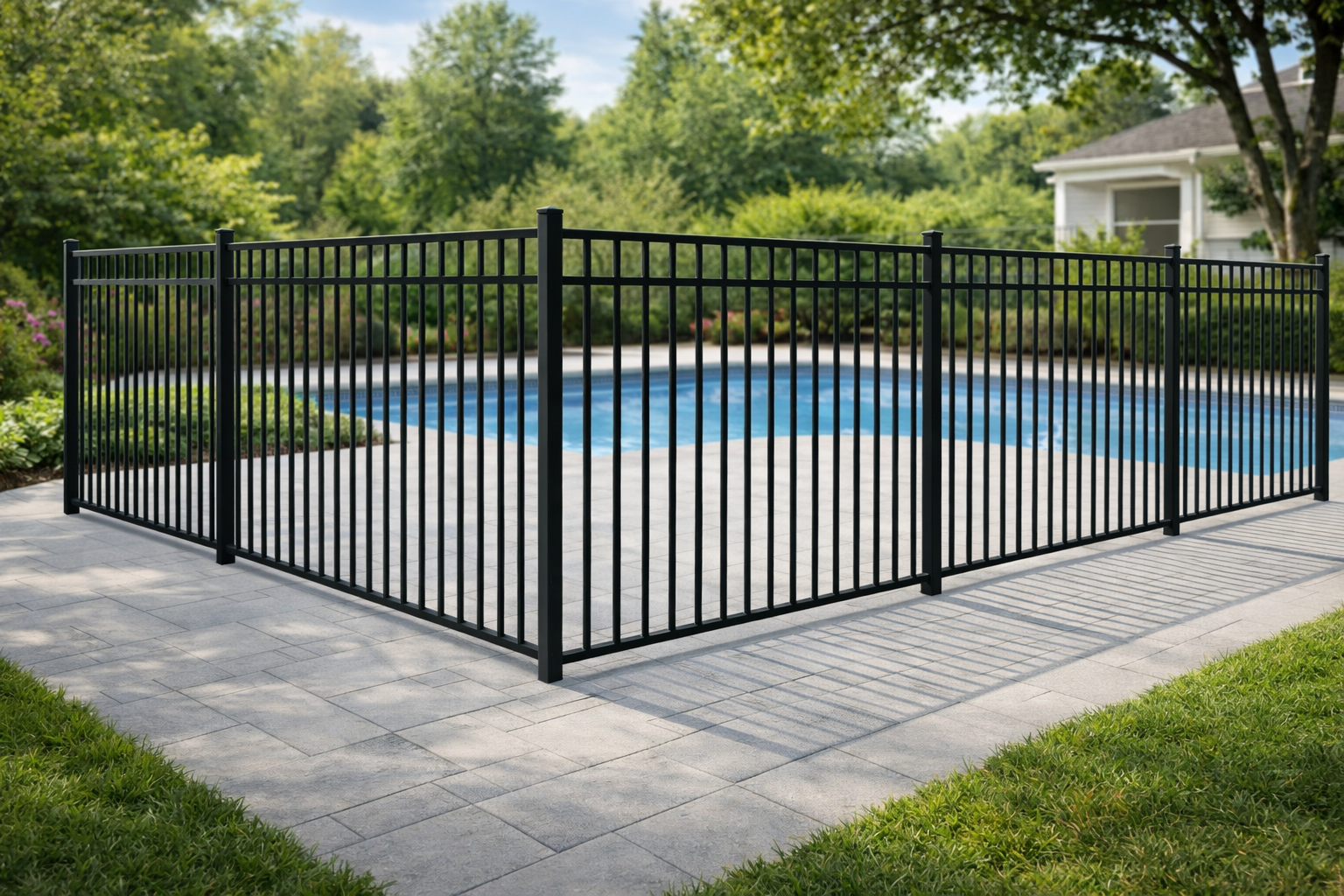 Two-rail aluminum fence for simple perimeter boundaries and decorative residential applications