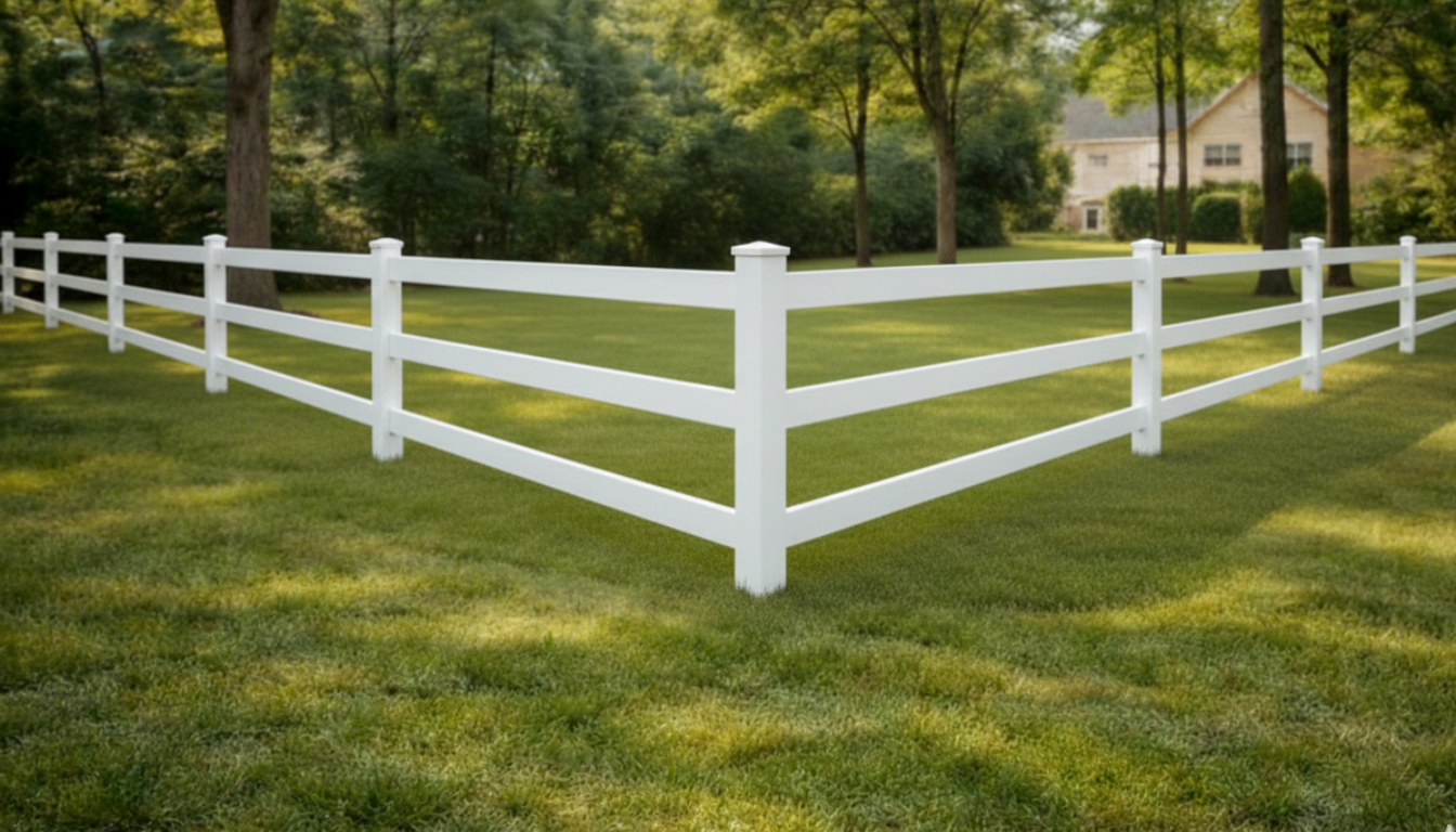 Post-and-rail vinyl fence in white for a clean low-maintenance residential boundary
